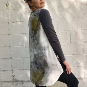 Soft Surroundings Gray Floral Watercolor Chiffon Back Ink liliana Tunic Top Sz M